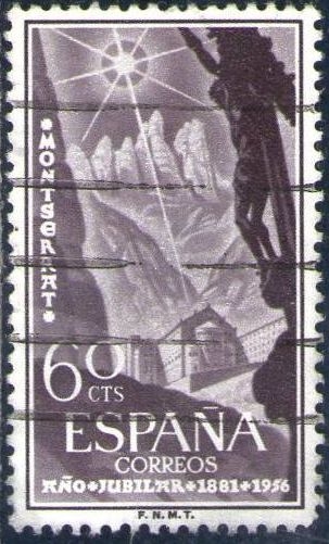 z vendido ESPAÑA 1956 1193 Sello Año Jubilar de Montserrat Monasterio usado Espana Spain Espagne Spagna Spanje Spanien 
